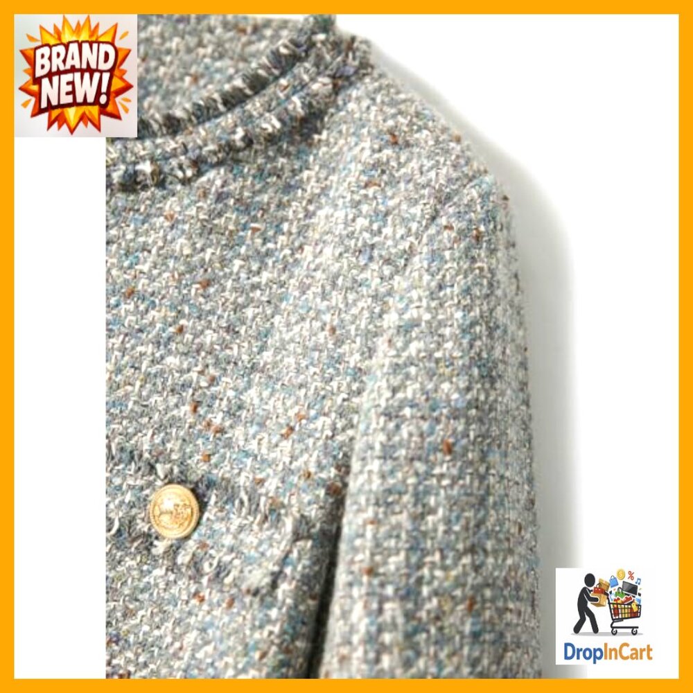 Tweed Blazer Collarless Button Down Classic Offic… - image 5